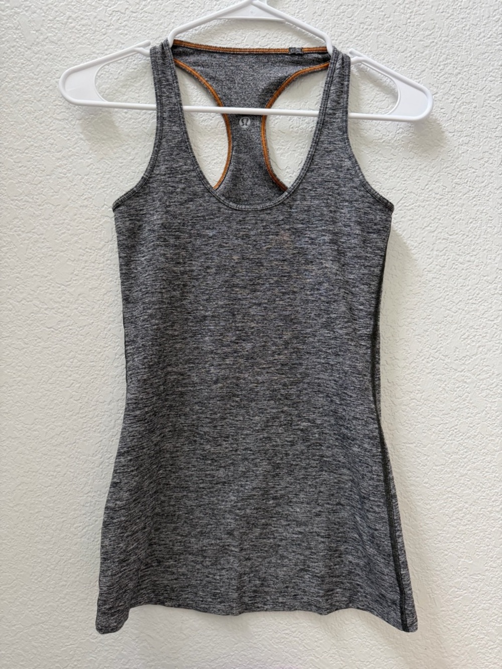 lululemon athletica Heathered Gray Racerback Tank with Orange Trim size XS